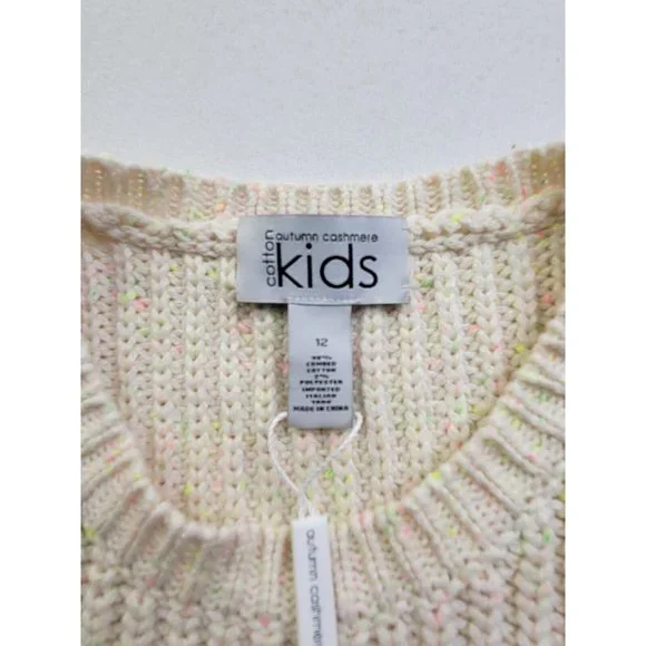 NEW Autumn Cashmere Girl's 12 Cream Neon Specs Sleeveless Knit Sweater Cropped - Picture 4 of 8